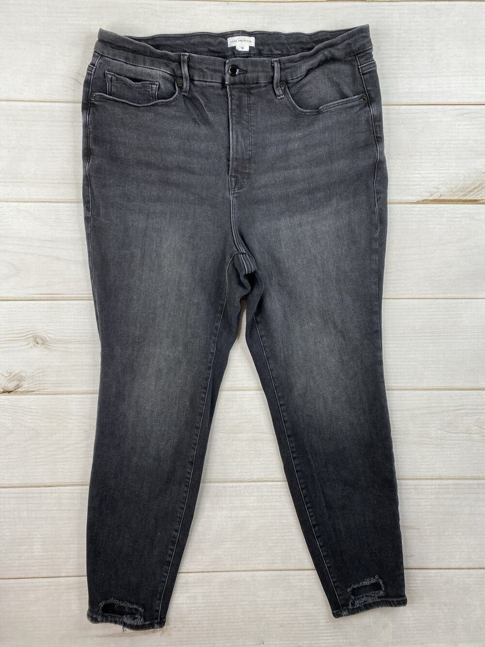 Good American Jeans Womens 18 Black Good Legs High Rise Ripped Cuff Stretch